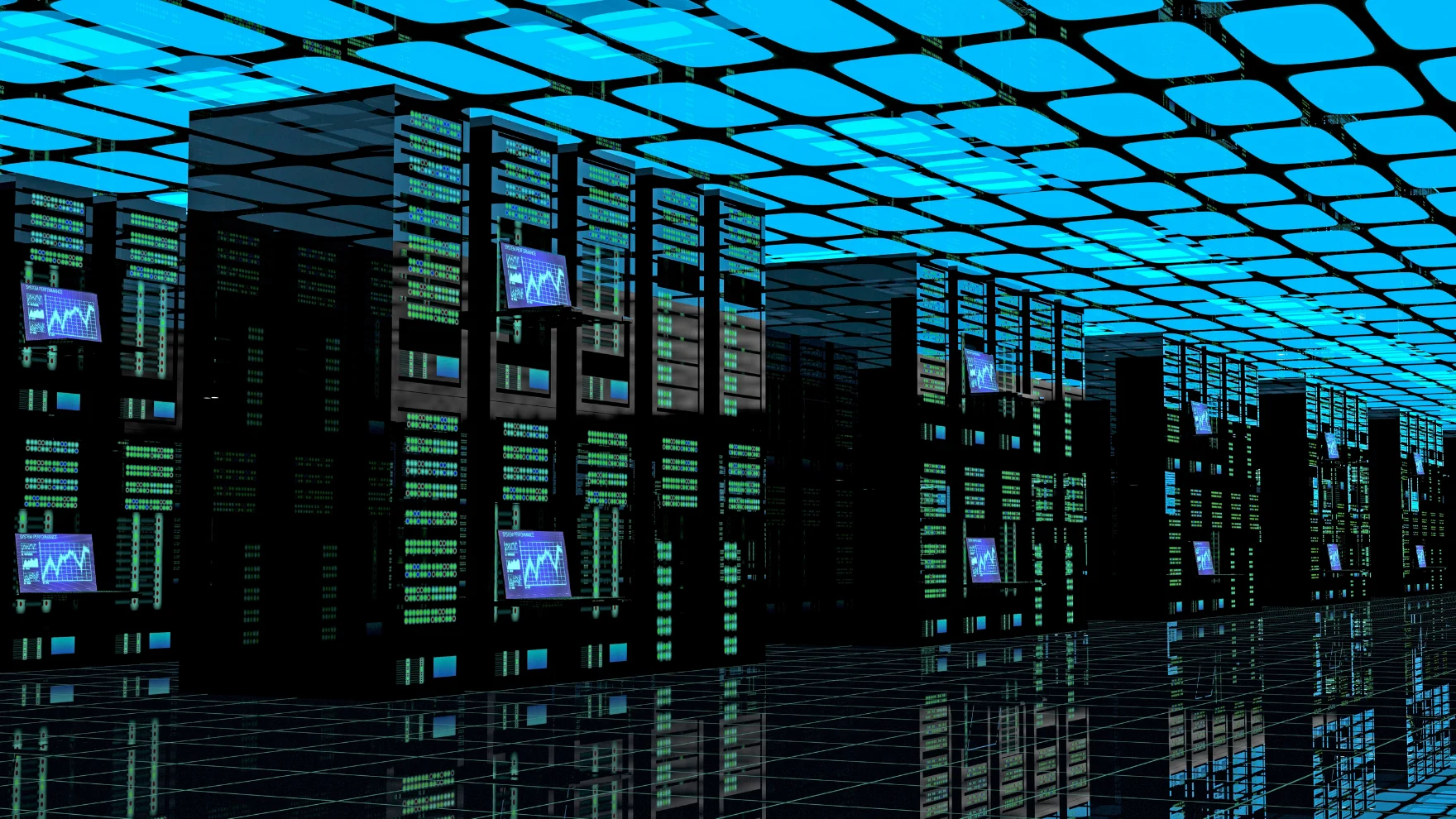 stock photo of rows of servers in a large working data centre stock photo of rows of servers in a large working data centre