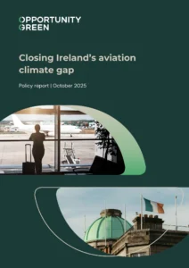 Cover of report: Closing Ireland's aviation climate gap with image of airport and Ireland flag
