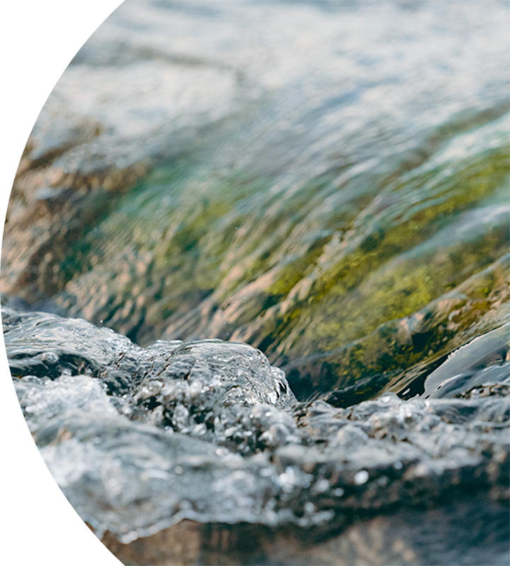Water running over rocks in a river
