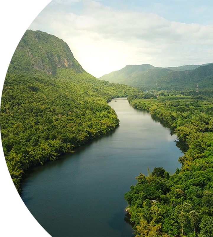 Aerial view of a river through mountains